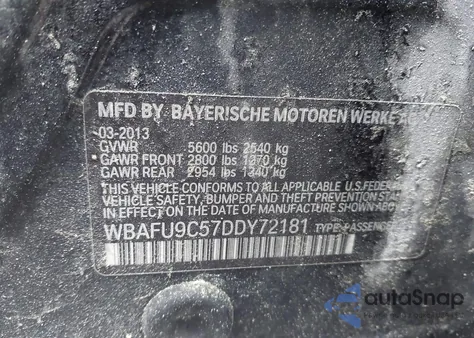 2013 BMW 550I xDrive from USA, damaged, VIN WBAFU9C57DDY72181